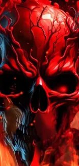 Fiery red skull with Gothic design and flames, perfect for bold mobile background.