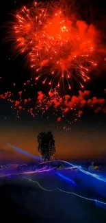 Red Fireworks Night Live Wallpaper