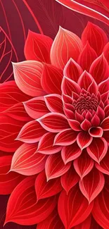 Vibrant red flower with intricate leaf and petal patterns.