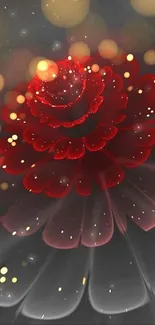 Red digital flower with glowing light effects on a mobile wallpaper.