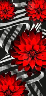 Red flowers with abstract black and white background wallpaper.