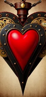 Steampunk heart with gears mobile wallpaper featuring a red central heart.