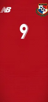 Red football jersey wallpaper with number nine and team logo.