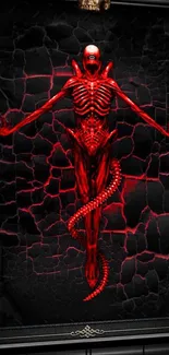 Futuristic red skeleton on cracked dark background mobile wallpaper.