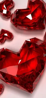 Elegant red gemstone hearts mobile wallpaper.