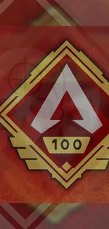 Red geometric icon with a 100 badge on a textured background.