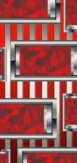 Abstract red geometric pattern with metallic accents.