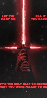 Red glow sword with inspirational text.