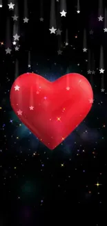 Red heart with stars on a cosmic background wallpaper.