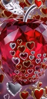 Red crystal apple with heart patterns wallpaper.