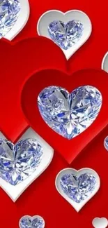 Red background with diamond hearts pattern.