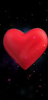 Red heart on a galaxy-themed mobile wallpaper.