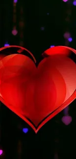 Red heart with glowing abstract background on mobile wallpaper.