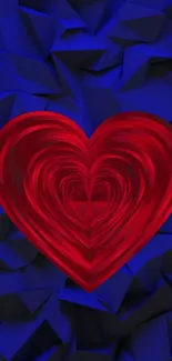 Red heart on blue geometric background wallpaper