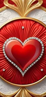 Luxurious red heart ornament with gold and diamond accents.