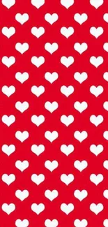 Red heart pattern wallpaper with white hearts.