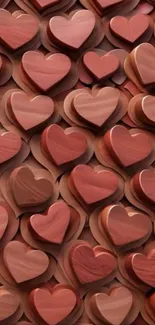 Wallpaper with layered red heart shapes.