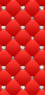 Red quilted wallpaper with heart and diamond pattern for phones.