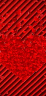 A vibrant red heart design wallpaper with a patterned backdrop.