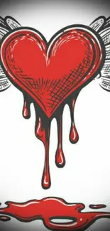 Artistic wallpaper featuring a red heart with wings bleeding ink.