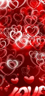 Vibrant red heart-themed wallpaper with glowing love elements.