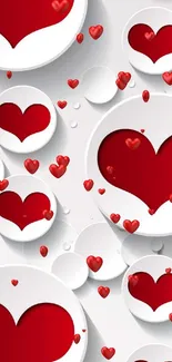 Red hearts on a white circular background mobile wallpaper.