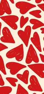 Pattern of red hearts on cream background, perfect for romantic themes.