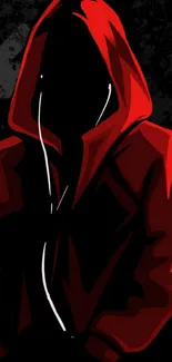 Mysterious red hooded figure on black background wallpaper.