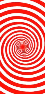 Red and white hypnotic spiral pattern wallpaper.