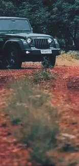 Off-road adventure with Jeep on a red path.