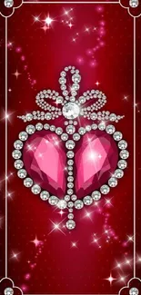 Elegant red heart with jewel details on a mobile wallpaper.