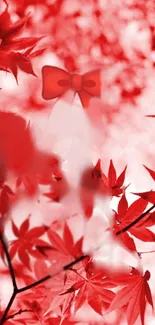 Vibrant red leaf mobile wallpaper with a dreamy aesthetic.