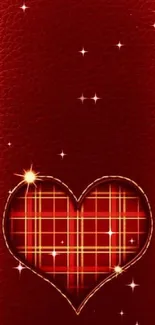 Stylish red leather wallpaper with plaid heart design.