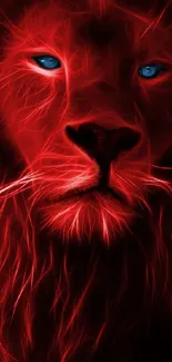 Abstract red lion art with blue eyes wallpaper.