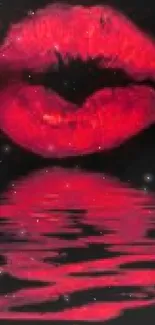 Red lips reflecting on water with abstract art style.