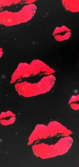 Bold red lips pattern on black background wallpaper.