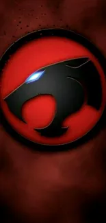 Dark red wallpaper with black panther emblem and blue eye.