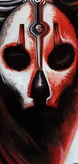 Abstract red and black mask-themed mobile wallpaper.