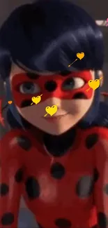 Red-masked cartoon heroine with vibrant design.