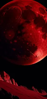 Red moon over alien landscape wallpaper.