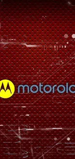 Red and yellow Motorola phone wallpaper with logo on perforated design.