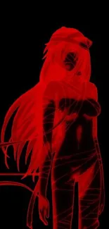 Red neon anime girl silhouette on black background.