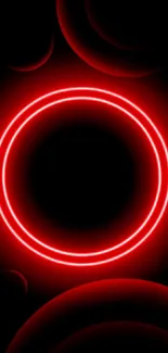 Red neon circle wallpaper with a glowing ring on a dark background.