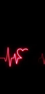 Red neon heartbeat design on black background wallpaper.