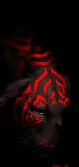 Red neon tiger glows against black background on mobile wallpaper.