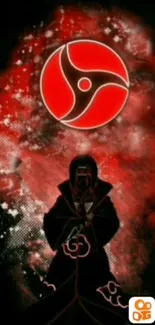 Red ninja-themed wallpaper with bold symbol.