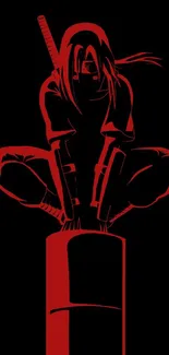 Red ninja silhouette on a black background.