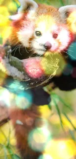 Red panda in vibrant forest background.