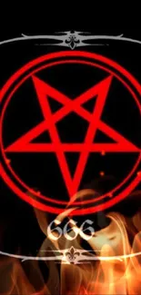 Red pentagram with 666 on black background.