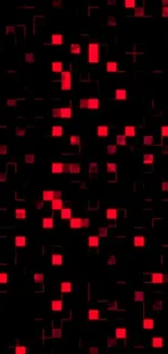 Futuristic red pixel grid wallpaper design on a black background.